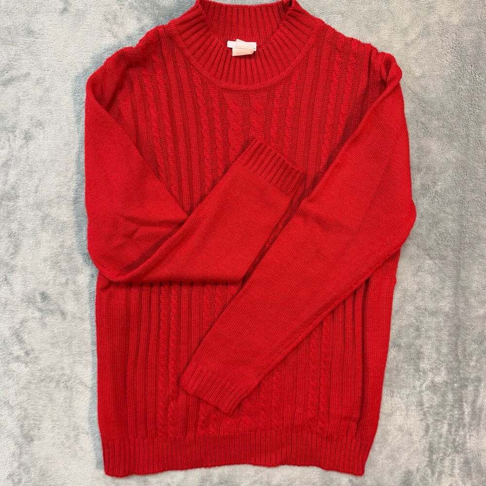 American Sweetheart Red Cable Knit Crewneck Sweater Acrylic